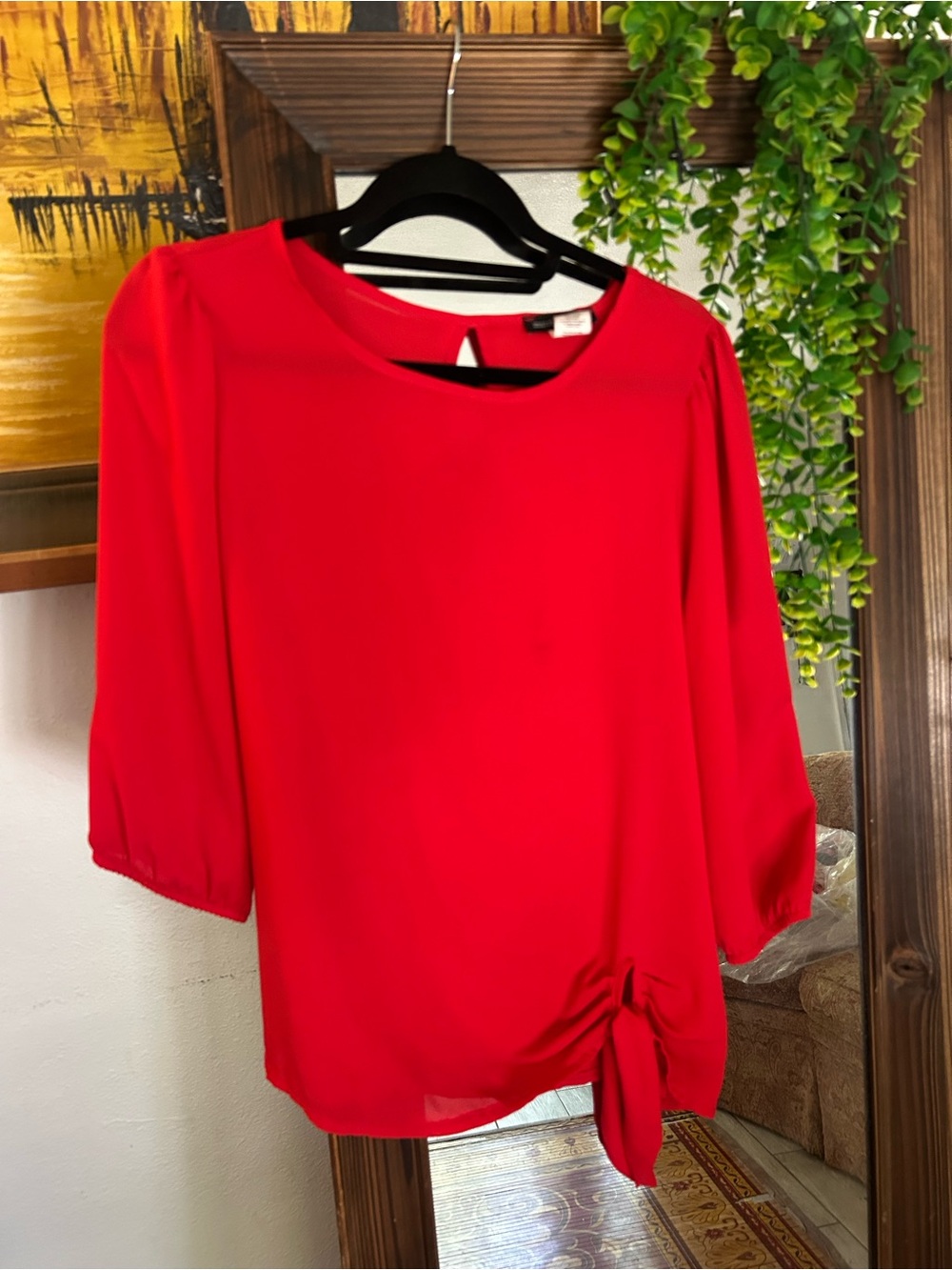 Red Tie-Hem Women's Blouse